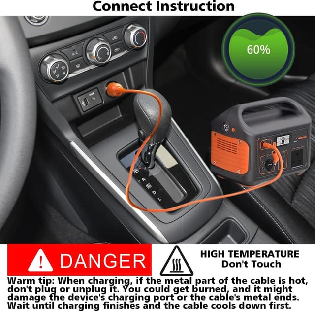Detalle de TONTON 2M Auto-Zigarettenanzünder auf DC7909/DC8020 Adapter (12–24V) – 14AWG Kabel für Jackery, Bluetti, Anker & mehr