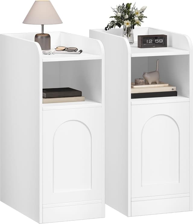 Detalle de Hzuaneri Table de chevet lot de 2 blanc NS00403X (35 x 24 x 60 cm) avec porte réversible