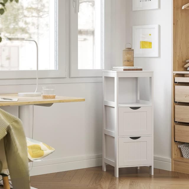 Detalle 2 de VASAGLE Mobile da bagno bianco BBC42WT con 2 cassetti e ripiano aperto