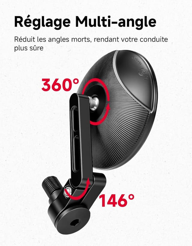 Detalle de Lot de 2 rétroviseurs moto homologués E24 KEMIMOTO CNC, pivotants 360° pour guidons filetés MR16 (bout du guidon)