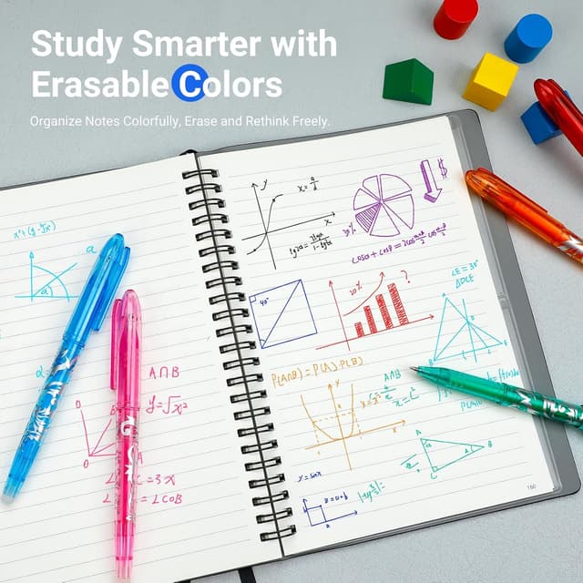 Detalle de KERIFI Rub Out Pens (0.5mm) erasable gel pens with end rubbers – heat-friction handwriting for notes, school & office (8 assorted colours)