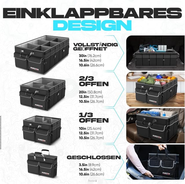 Detalle 2 de FORTEM Kofferraum-Organizer mit Kühler – faltbar, mit Befestigungsgurten und rutschfestem Boden