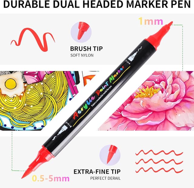 Detalle de HYNEXLK Acrylic Paint Pens 68 Colours with Dual Tips 🎨