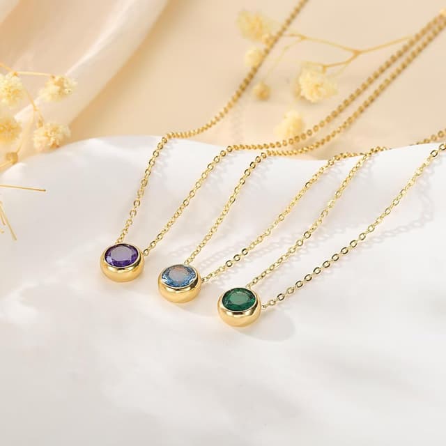 Thumbnail 6 de TINGN Geburtsstein Kette Damen – 18K Gold Vergoldet Anhänger Halskette (16" + 2.5")