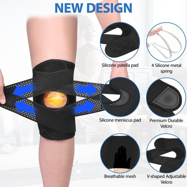 Detalle de AOOWU Tutore ginocchio con supporto rotuleo regolabile e stabilizzatori laterali