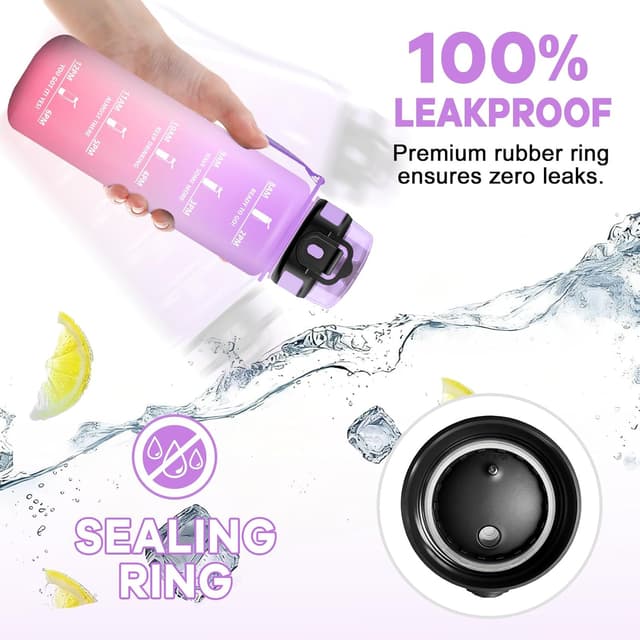 Detalle 2 de JAPORIA Gourde 1L avec filtre, repères de temps et sangle de transport