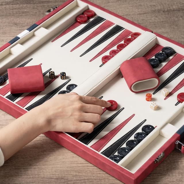 Detalle de Lingle 15-inch Backgammon Set for Adults with Folding Faux Leather Case (Red)