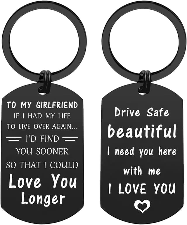 Detalle de ENGZHI girlfriend metal keyring with engraved “Drive safe” message for birthdays, anniversaries & Valentine’s Day
