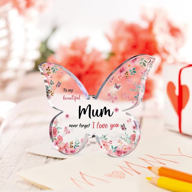 Detalle 2 de Butterfly-shaped acrylic plaque Mothers Day gift for Mum, from daughter or son