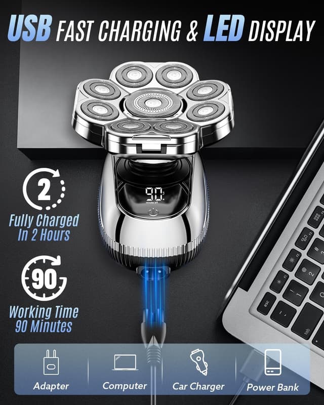 Detalle 1 de Electric Head Shaver 9D Rotary, 90 Min Run