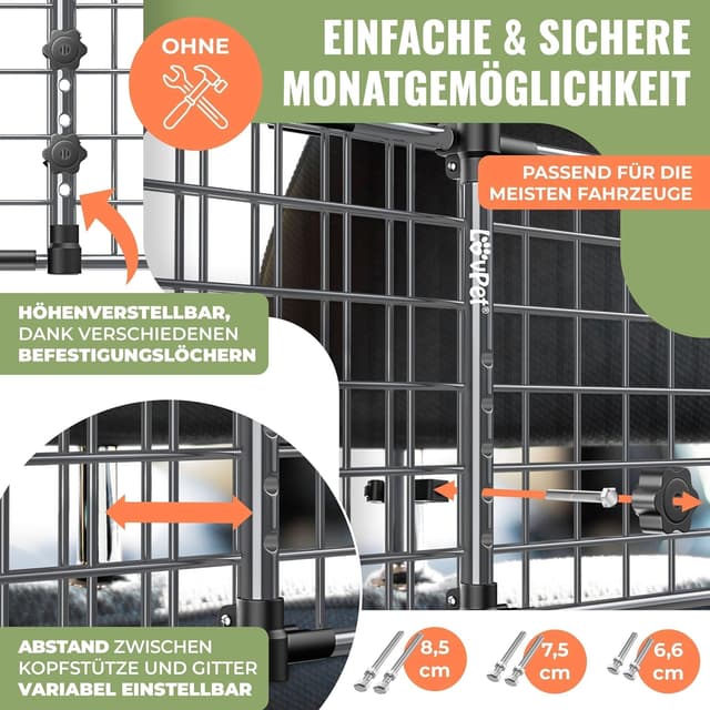 Detalle de LOVPET Hundegitter Auto (Autoschutzgitter/Trenngitter) verstellbar 30 x 91–153 cm inkl. 2 Sicherheitsgurte, Anthrazit