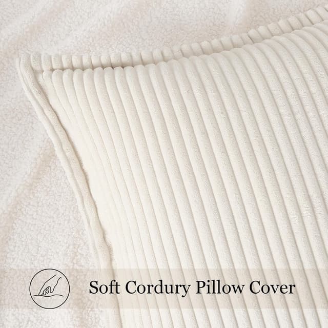 Detalle 1 de Mecatny Corduroy Spring Throw Pillow Covers (18x18) — Set of 2, Cream White Neutral Boho Accent