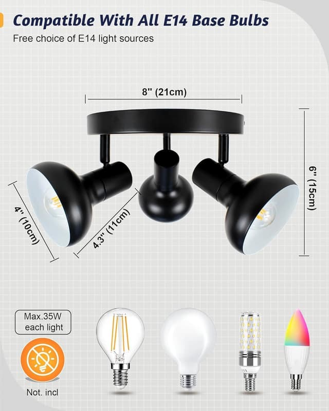 Detalle de HiBay 3 Way Spotlights E14, 350° black