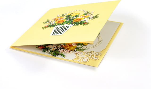 Detalle de CUTPOPUP Yellow Rose – Pop-Up-Karte mit gelbem Rosenkorb für Geburtstage, Muttertag & mehr