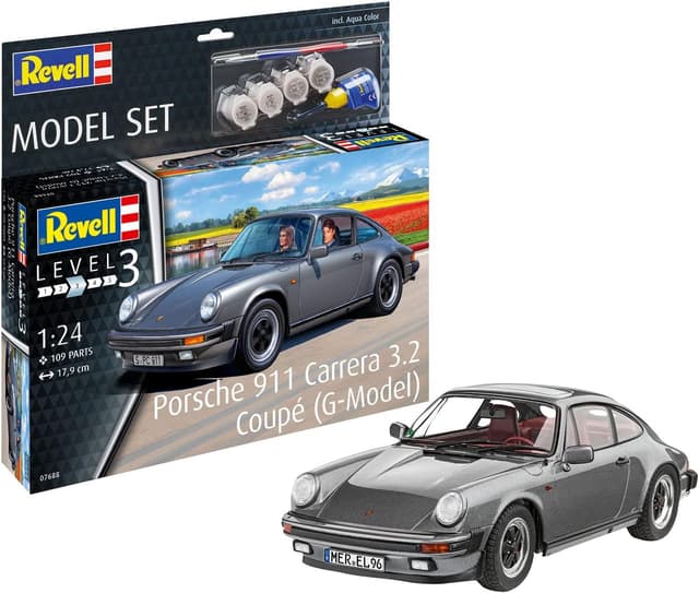 Detalle de Revell Modellbausatz Porsche 911 G-Modell (3,2-L, 231 PS) – detaillierter Bausatz mit Motorbauteilen