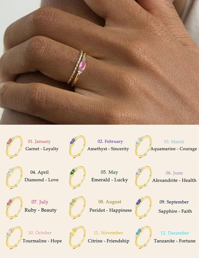 Detalle 2 de ZNBOH Geburtsstein Ring Gold, 12 Farben