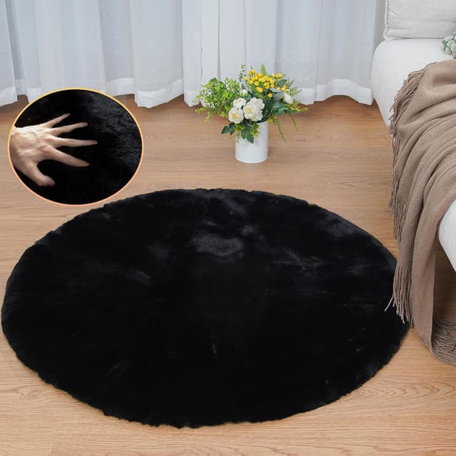Imagen de ORINOVA Black Rabbit Shaggy Fur Rug 90cm en OfertitasTOP