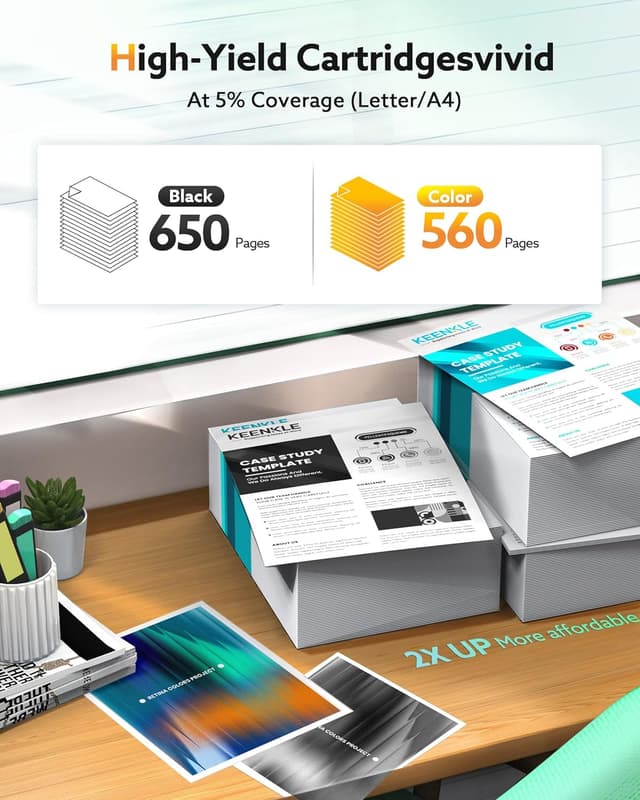 Detalle de KEENKLE 301XL High Yield Ink Cartridges (2-Pack: Black & Colour) for HP 301XL printers