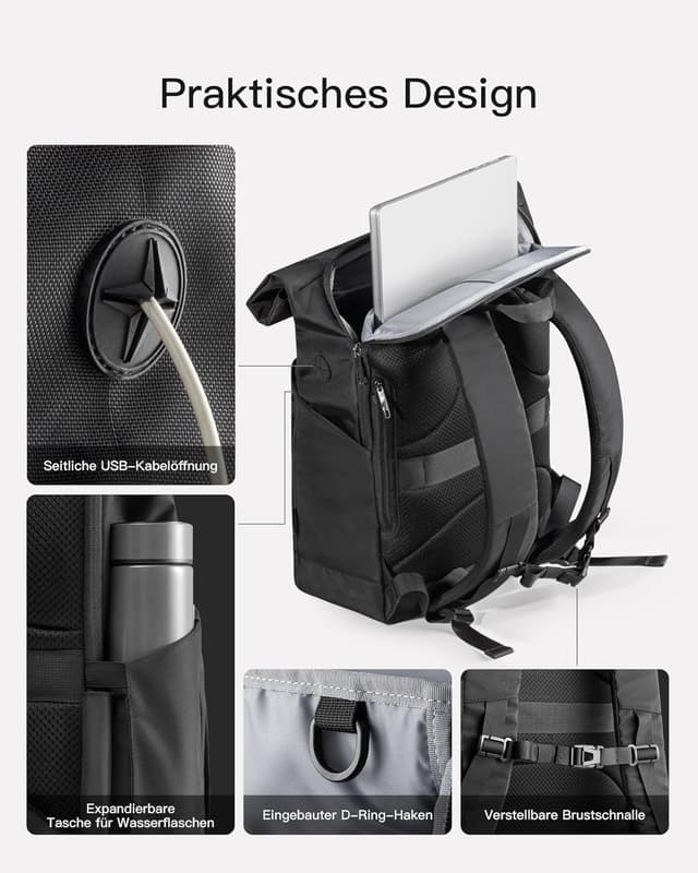 Thumbnail 2 de Inateck Rolltop Rucksack 25–30L mit Schuhfach, 17 Zoll 💼