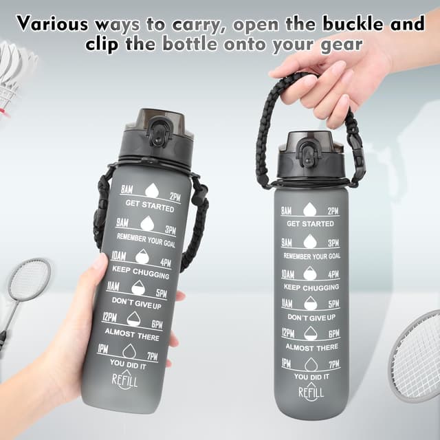 Detalle 2 de AiQInu borraccia 1 litro con indicatore del tempo, BPA-free e chiusura anti-perdita