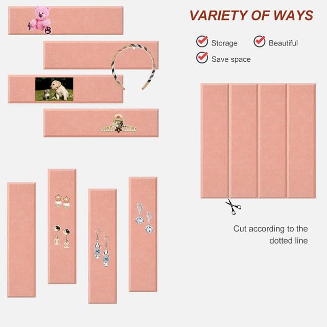 Detalle de 12 Pack Felt Cork Board Tiles (120x90cm) with Push Pins & Removable Adhesive Tabs – Pink