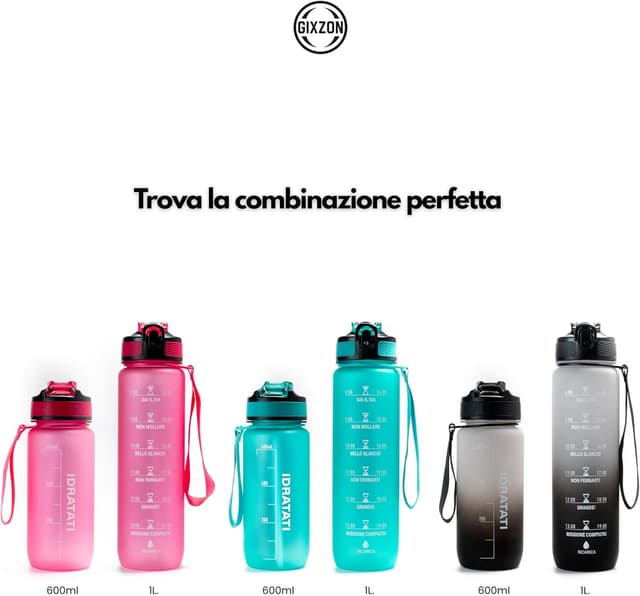 Detalle 2 de GIXZON borraccia motivazionale 600 ml in Tritan senza BPA, con frasi e scala oraria in italiano (rosa)