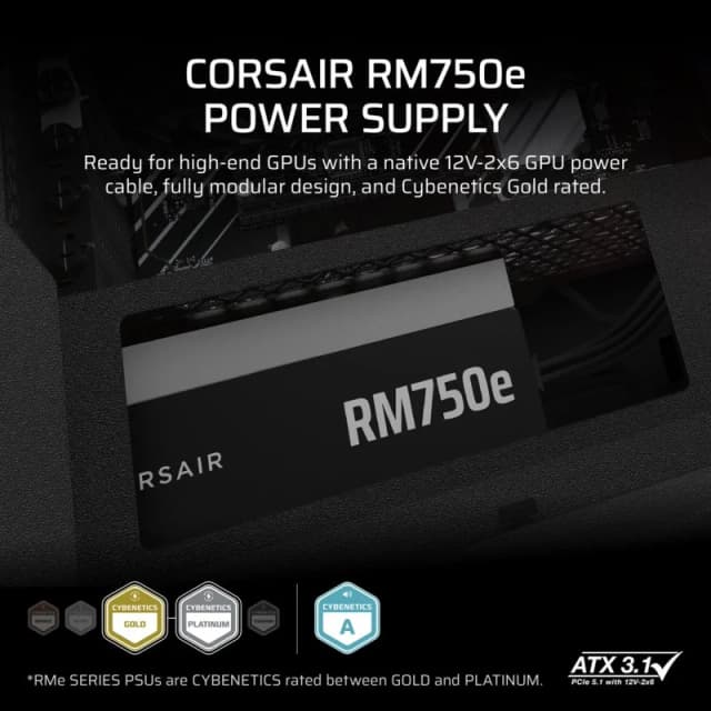Detalle 2 de Corsair RM750e Fuente ATX 750W, 80 Plus Gold