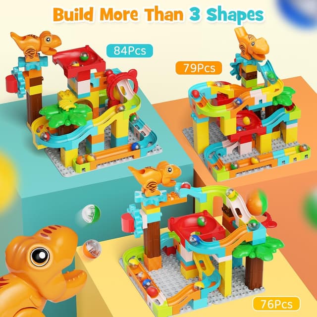 Detalle de burgkidz Murmelbahn Bausteine 90-teilig Dino-Kugelbahn für Kinder ab 3 Jahren