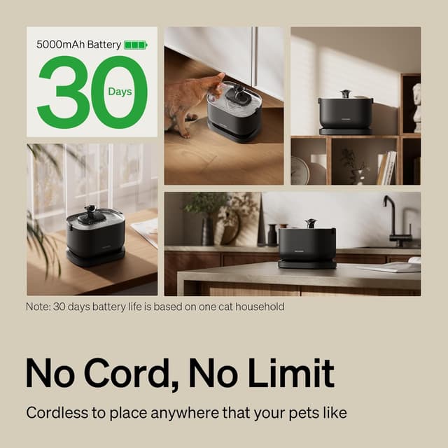 Detalle 2 de PETLIBRO Dockstream Wireless Cat Water Fountain (2.5L) – battery-operated with motion sensor, black