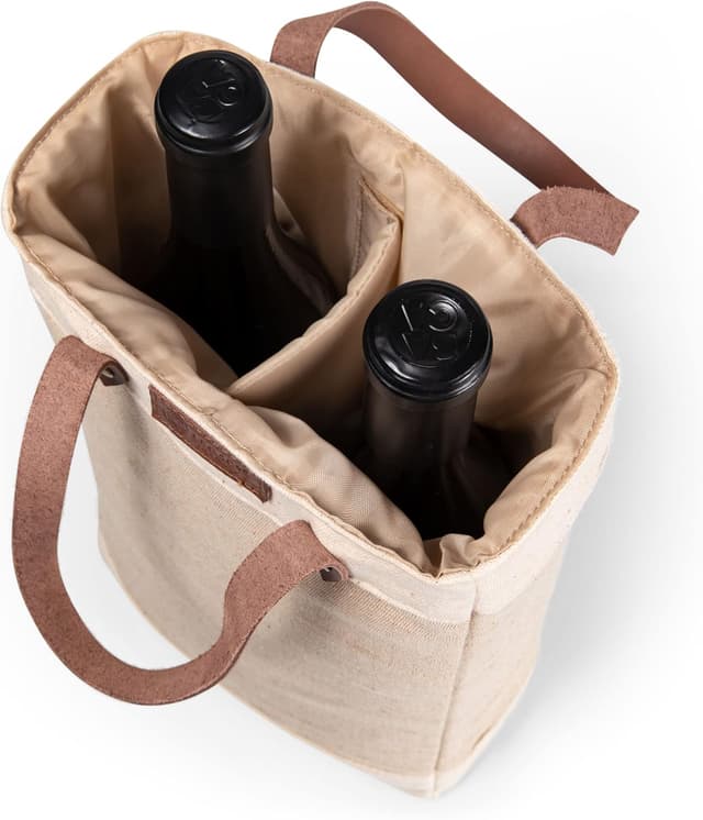 Detalle 2 de Picnic Time NFL Pinot Jute 2-Bottle Insulated Wine Bag (Beige) — Wine Tote Gift Bag