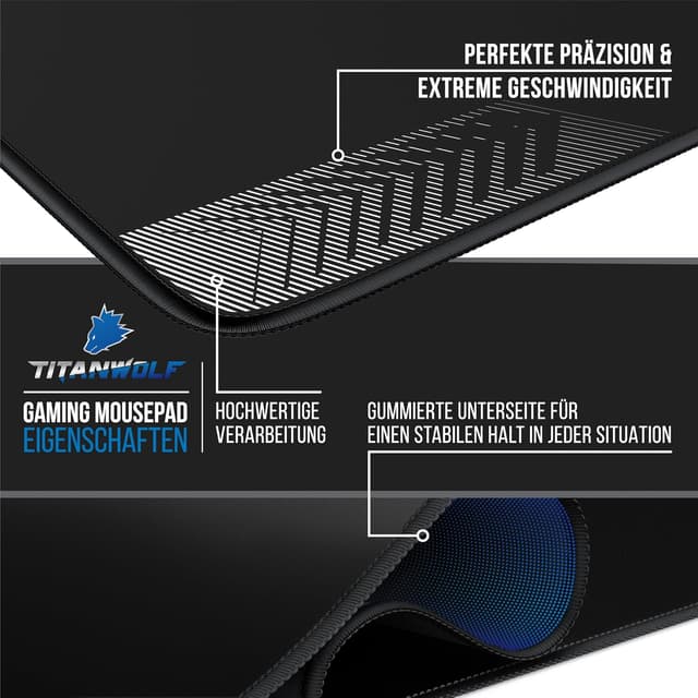 Detalle de Titanwolf XXXL Mauspad 900x500 mm (90x50 cm) – Gaming Mousepad für präzise Steuerung, mit rutschfester Gummibeschichtung