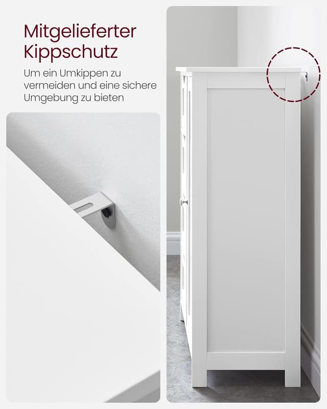 Thumbnail 6 de VASAGLE Badezimmerschrank LHC41W mit 4 Schubladen, Tür & verstellbarer Ablage (30 x 55 x 82 cm) – schmaler Badschrank