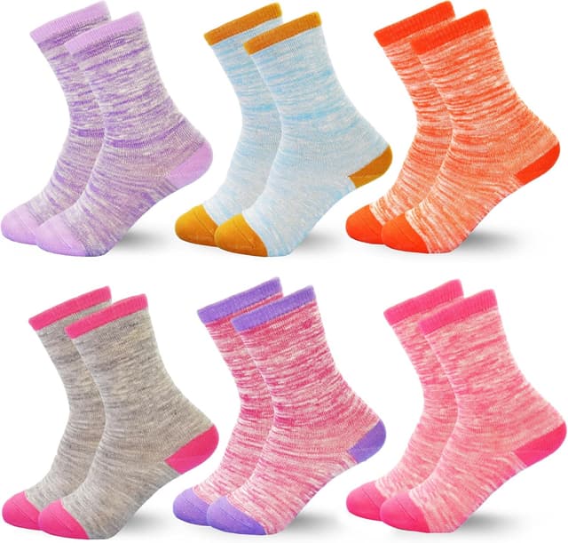 Detalle de Girls’ Cotton Trainer Socks (6 Pairs) – Soft Mid-Calf Sports Socks for Kids 1–13 Years