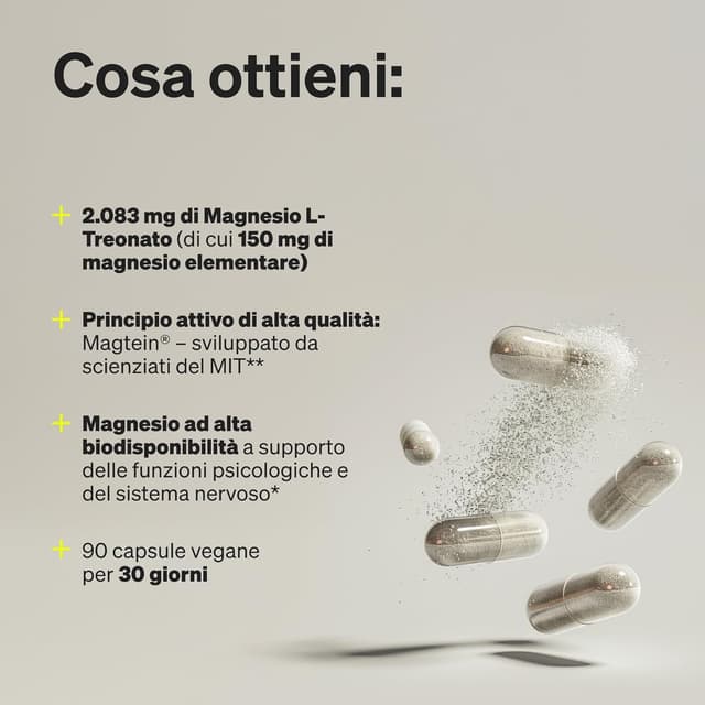 Detalle de natural elements Magnesio L-Treonato (Magtein) 150 mg per dose giornaliera – 90 capsule vegane