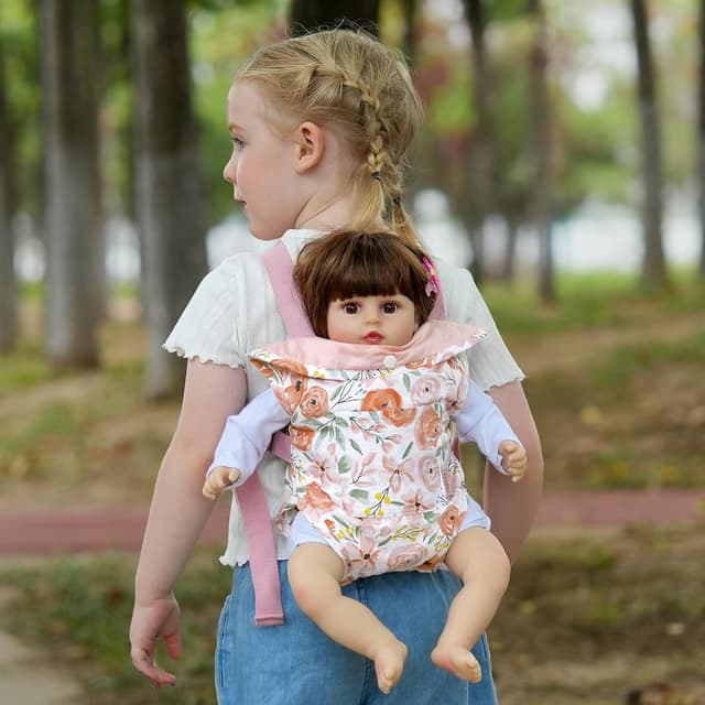 Detalle de GAGAKU Puppentrage Kinder Babypuppentrage mit Kreuz-Schultergurten, vorne und hinten – Rosen