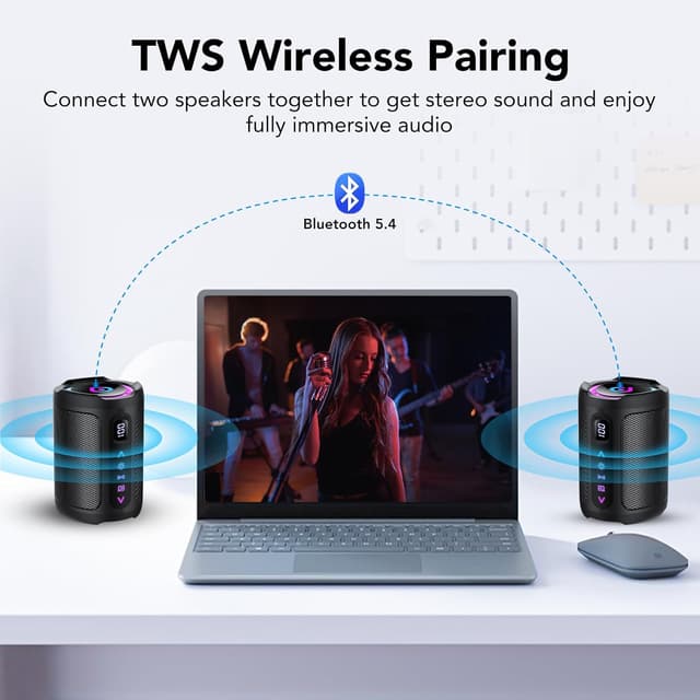 Detalle de aowoka Bluetooth-Lautsprecher mit Licht, Bluetooth 5.4 & IPX7 – tragbare Musikbox für Outdoor, Party & Sport