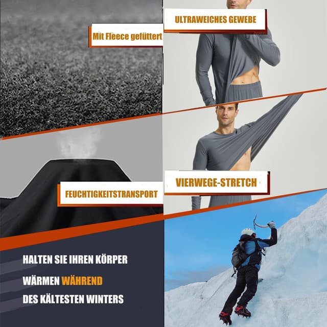 Detalle de BEGIANT Thermounterwäsche Set für Herren mit Fleece-Futter – langarm & lange Unterhose, Baselayer für Winter