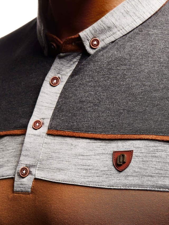 Detalle 2 de Leif Nelson LN1420 : t-shirt à col polo homme en coton, coupe ajustée (noir/blanc, gris mélangé) jusqu’à XL