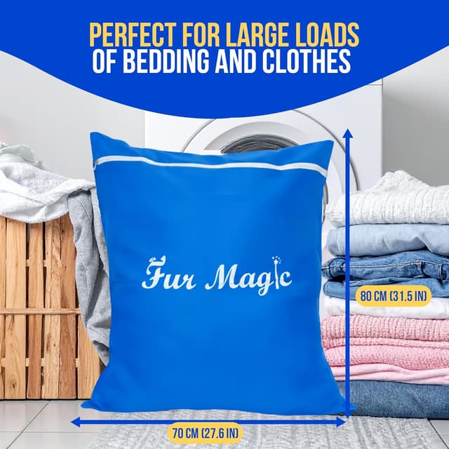 Detalle de Fur Magic Pet Laundry Bag (Blue) – large washing machine pet hair remover bag