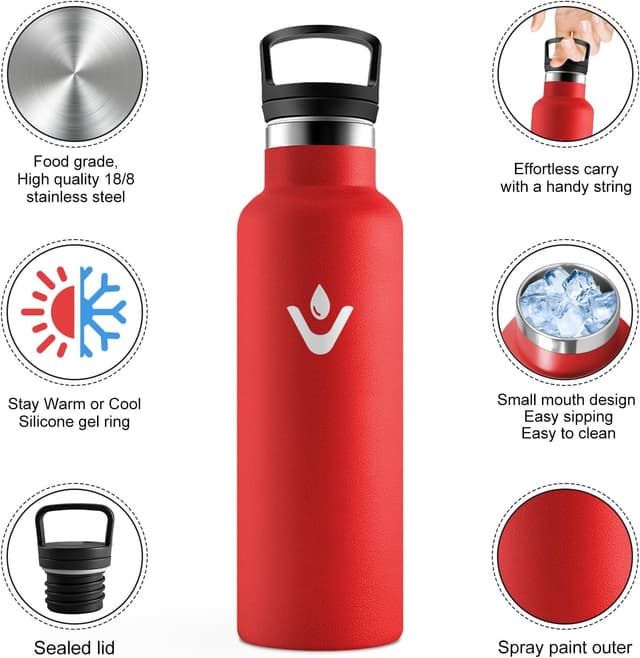 Detalle de Borraccia Acciaio Inox 500 ml con cannnuccia e 2 coperchi riutilizzabile, senza BPA