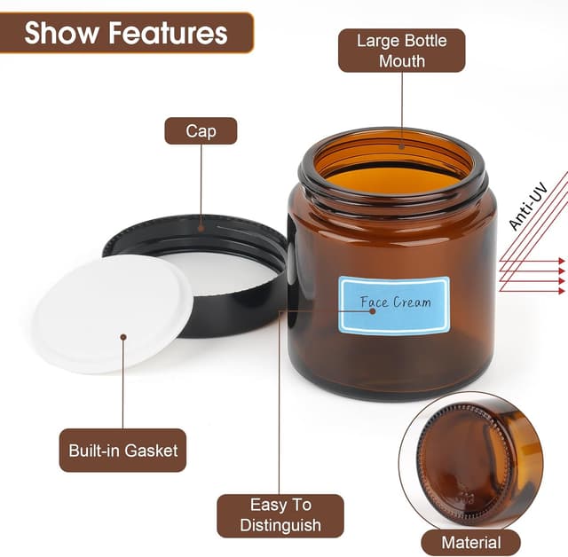 Thumbnail 2 de Amber Glass Jars 100ml 6 Pack