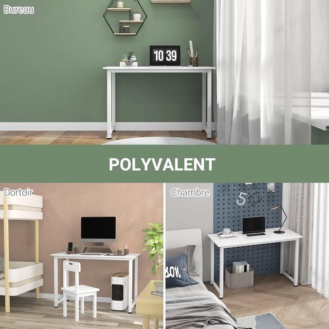 Detalle de Table multifonction HOMCOM pour ordinateur, plateau XXL en blanc (120 x 60 x 76 cm)