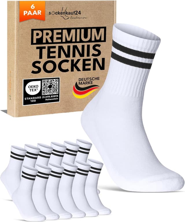 Detalle de sockenkauf24 Herren Tennissocken (6 Paar) – gepolsterte Crew Socken mit verstärkter Ferse & Fußspitze