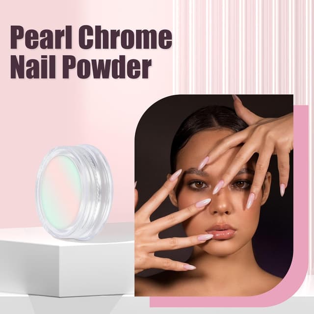 Detalle de Artdone 8 Jars Chrome Nail Powder Magic White Pearl Kit (Mirror & Holographic Effects)