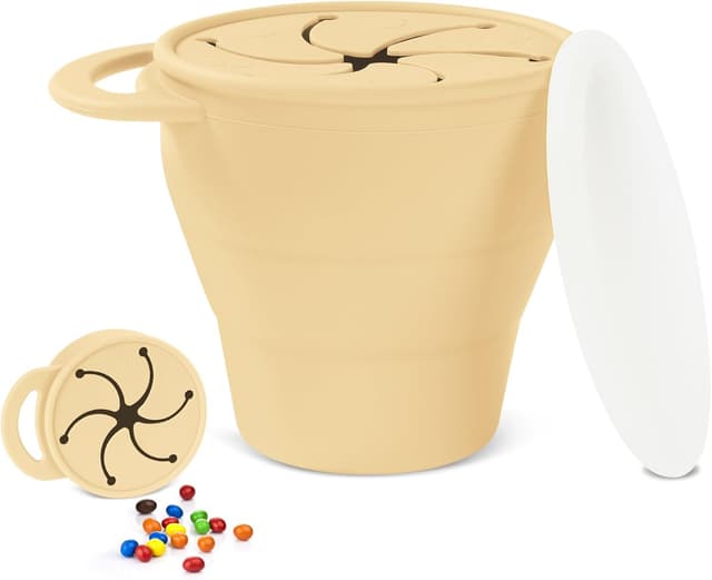 Detalle de Vicloon Tazza per Spuntino 350 ml in silicone senza BPA, beige con coperchio anti-rovesciamento