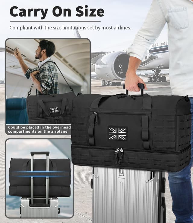 Detalle de ZOMFELT X-Large tactical gym bag with shoe compartment, MOLLE and waterproof holdall design