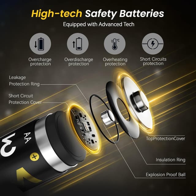 Detalle 2 de Rechargeable AA Lithium Batteries 1.5V (16-pack, 3600 mWh) – Rechargeable Lithium AA Cells (charger not included)