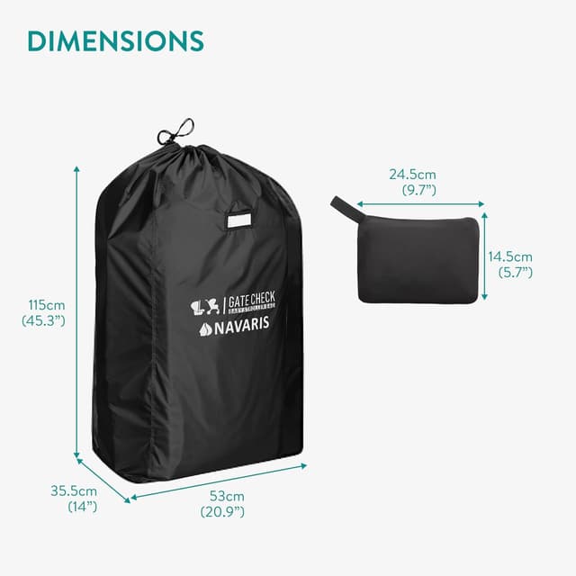 Detalle de Navaris Gate Check Transport Bag for Baby Seat (Waterproof 210D) – Black, 114 x 53 x 35cm