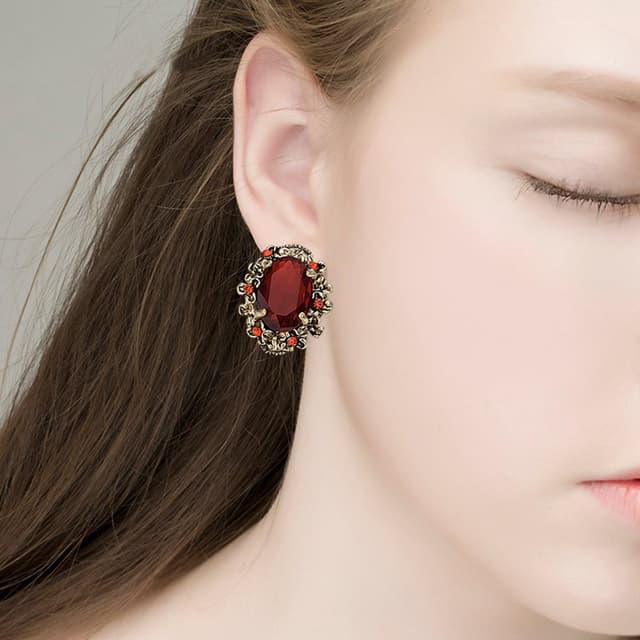 Detalle de Boucles d’oreilles Clearine Femme Victorian Style Cristal floral cameo inspiré oval