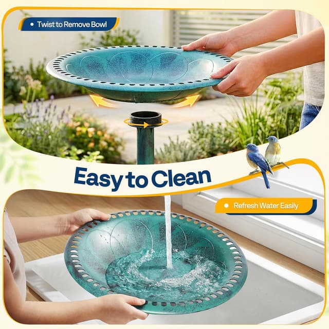 Detalle de VIVOHOME Garden Birdbath (71x50x50cm) in green with polyresin effect & 3 ground stakes